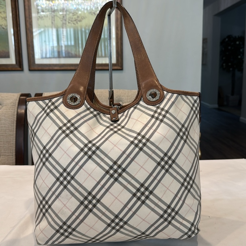 Authentic Burberry Blue Label Gray and White Plaid Shoulder Bag